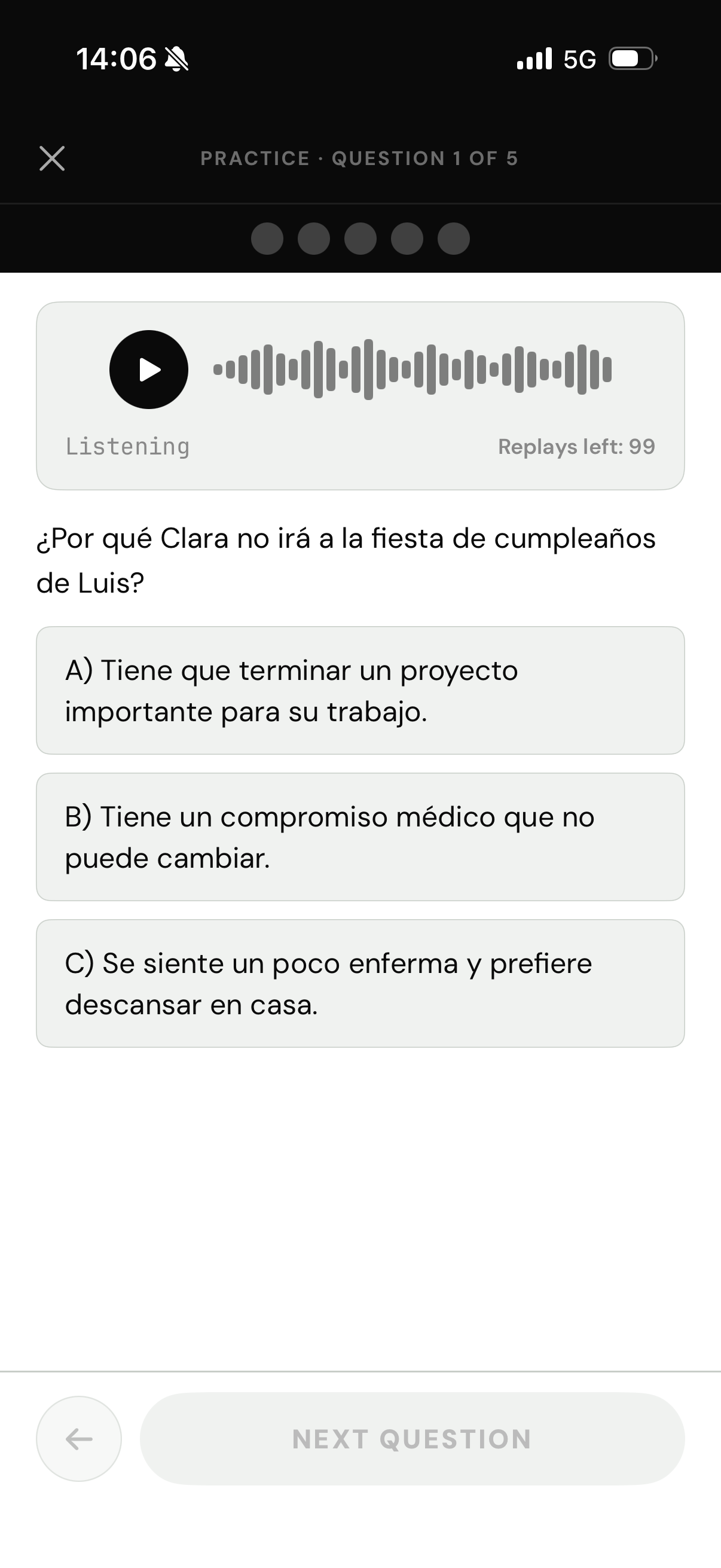 Pregunta de práctica DELE A2